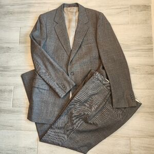Alexander Shields dress suit 41 Long grey 100% wool windowpane checks classic